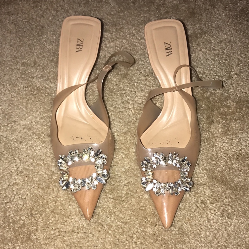 Zara Nude Heels with Crystal Embellishments